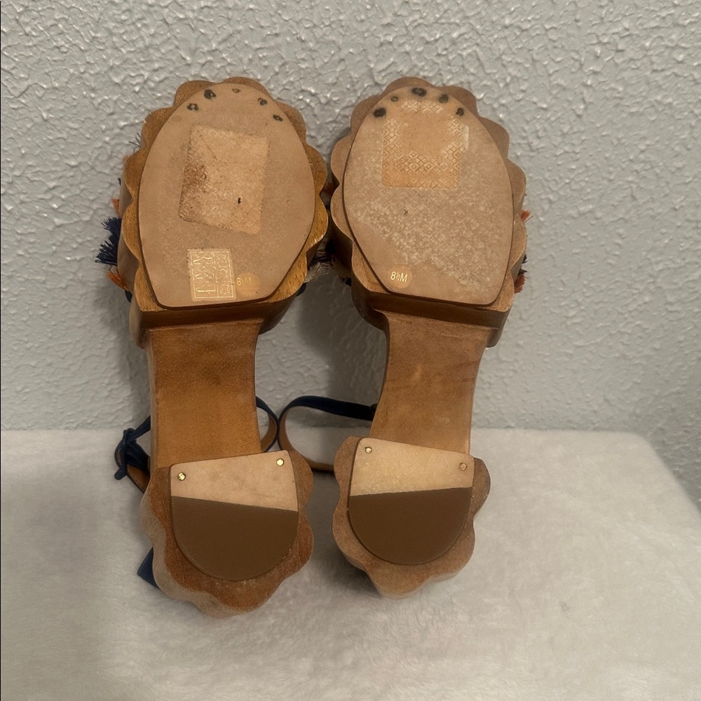 Tory Burch ALMA PLATFORM WOODEN Navy, Orange, and White Sandals, Size : 8.5 - Picture 5 of 14